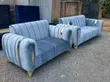 3+3 Seater Light Blue Velvet Sofa Set - 2