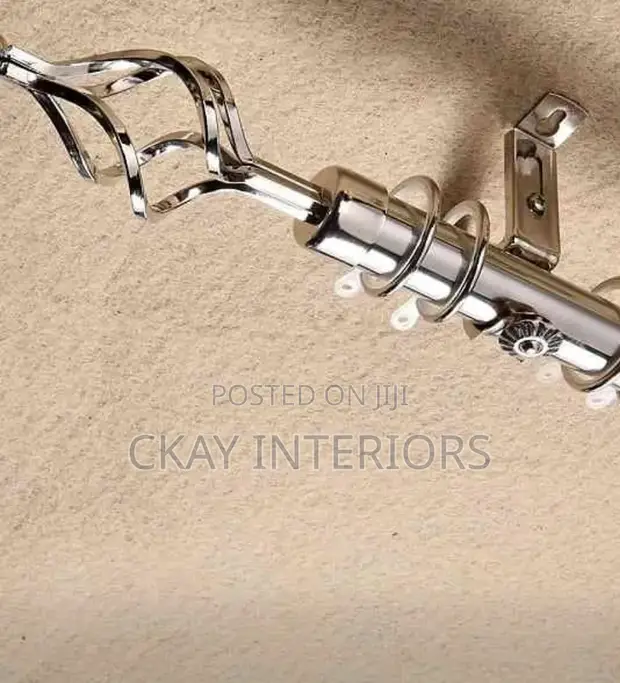 2m Silver & Black Adjustable Curtain Rods - 1