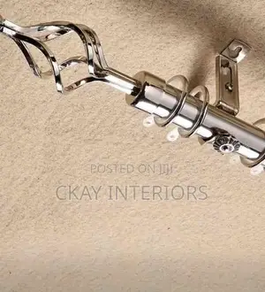 2m Silver & Black Adjustable Curtain Rods