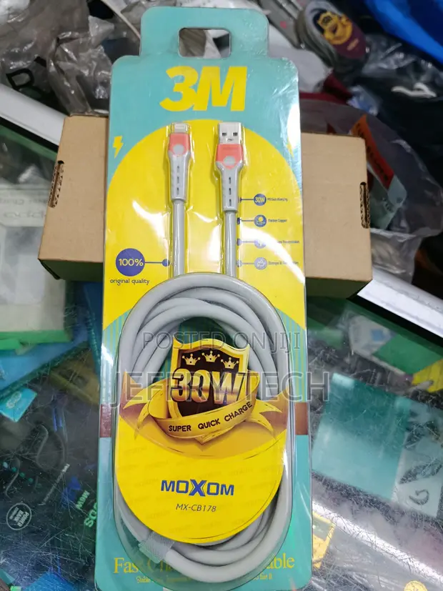 Moxom 3M 30W Fast Charging Cable kwa Apple Lightning - 1
