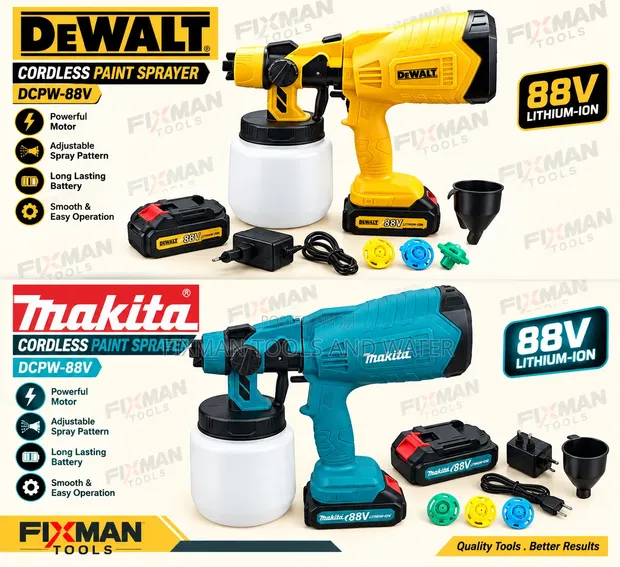 Cordless Spray Gun 88V (Makita/Dewalt) + 2 Batteries + 3 Nozzles - 1