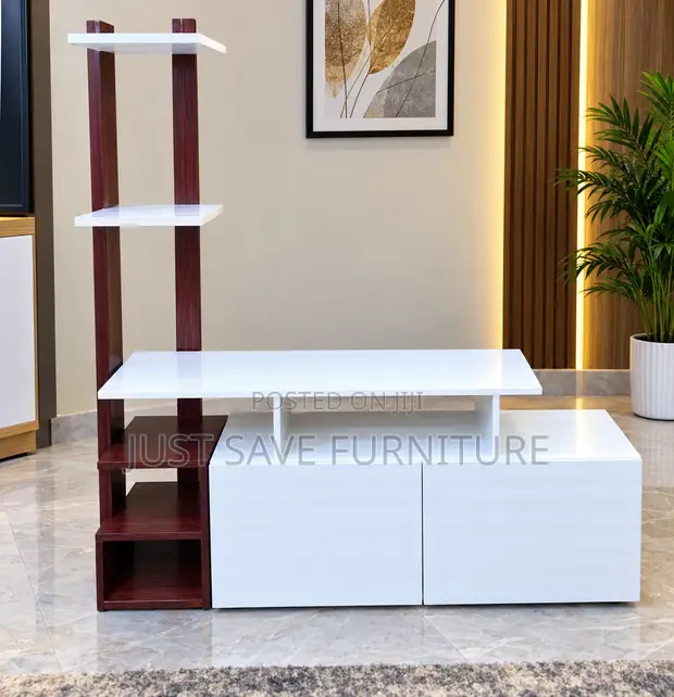 Modern Pallet TV Stand with White & Mahogany Finish - 1