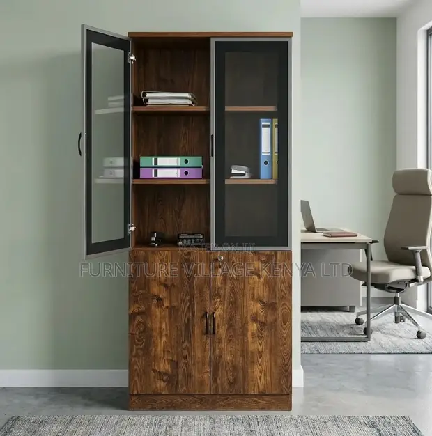 Executive Office File Cabinet - Brown Wooden 2 Door - 1