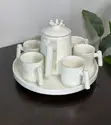 Crown Tea Set - 6 Mugs, Teapot, Rotating Tray - 1