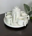 Crown Tea Set - 6 Mugs, Teapot, Rotating Tray - 2