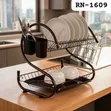 2-Tier Stainless Steel Dish Rack (Matte Black) - 2