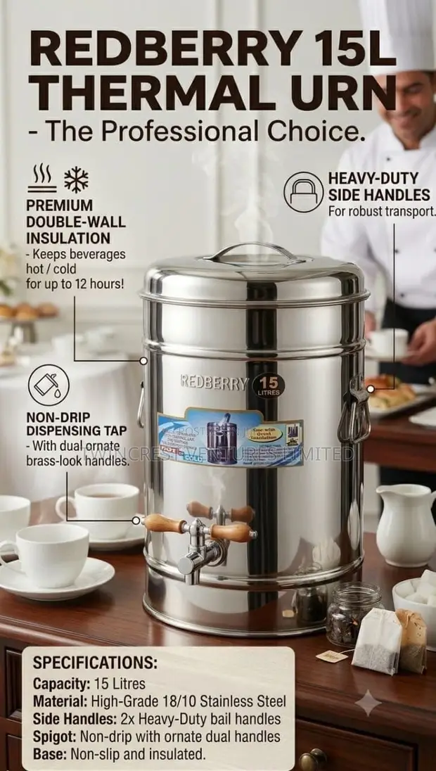 Redberry Premium Range 15L Insulated Tea Urn - 1