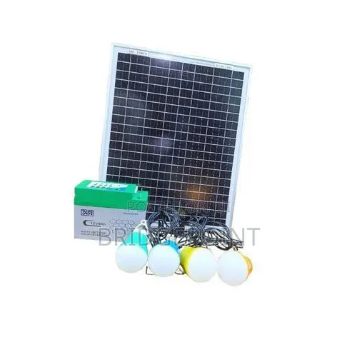 Complete Solar Kit: 20W Panel, 12Ah Battery, 4 Bulbs, USB - 1