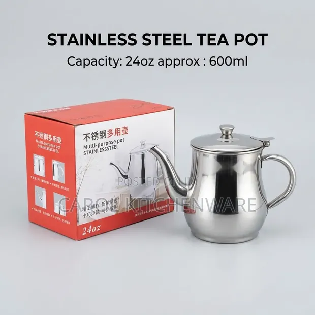 600ml Stainless Steel Tea Pot (24 Oz) - 1