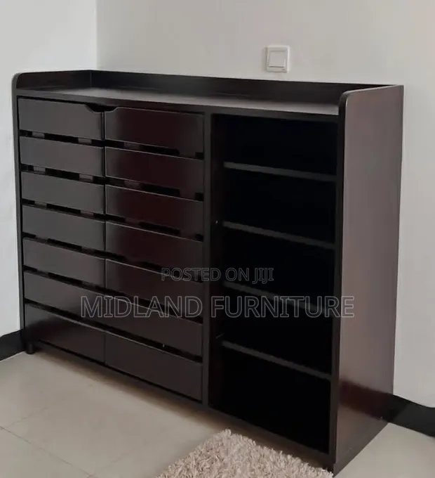 Dark Walnut Shoerack with Drawers - 1