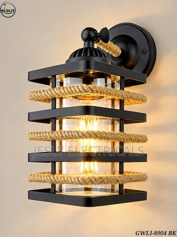 Vintage Industrial Style Wall Lamp with Rope Accent - 1