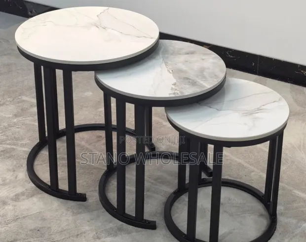 Brand New 3-in-1 White Nesting Marble Table - 1