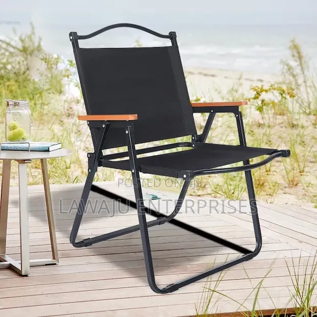 Foldable Outdoor Chair with Wood Armrest - 1
