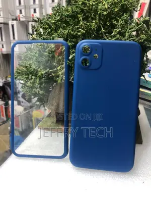 Blue Silicone Mobile Phone Back Cover with Screen Protector
