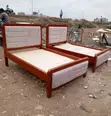 5x6 Wooden Bed Frame with Grey Padded Headboard - 1
