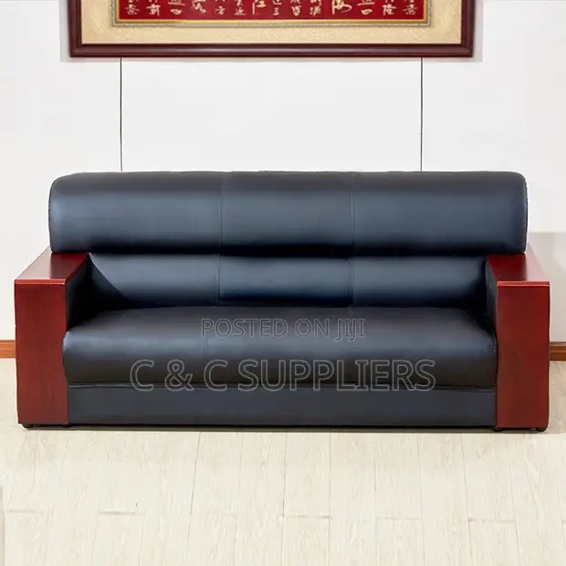 5-Seater Executive Visitor's Sofa Set - Black Leather - 1