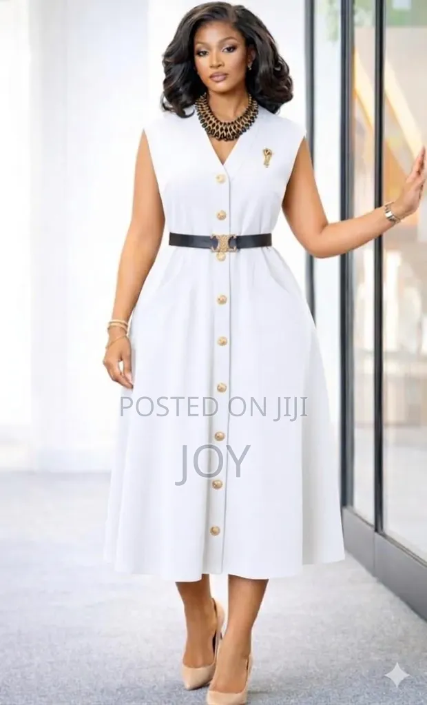 Elegant White & Beige Short Sleeve Dress - 1