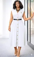 Elegant White & Beige Short Sleeve Dress - 1