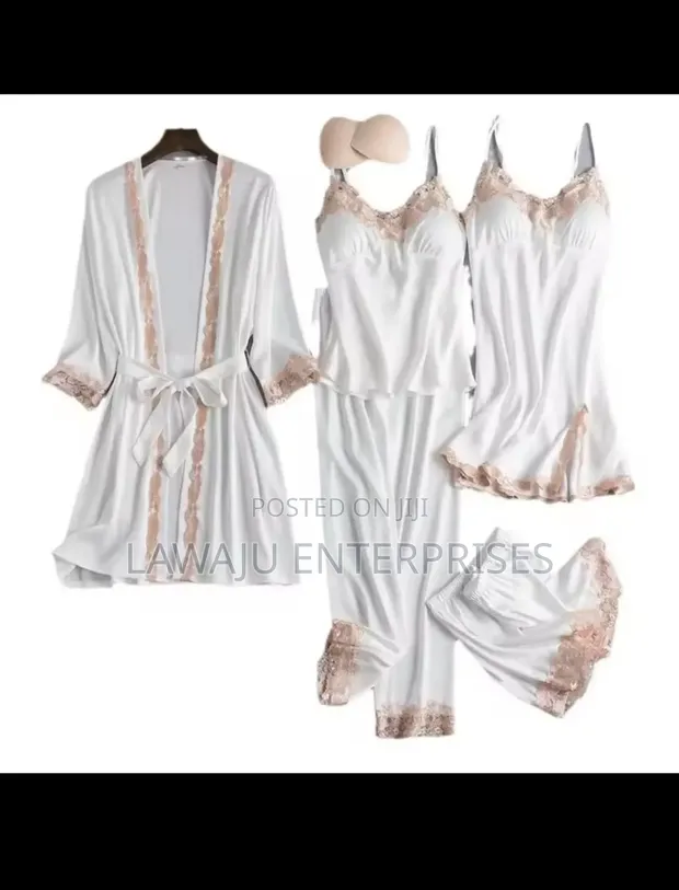 5 Pc Silk Pajama Set - Medium to 3XL - 1