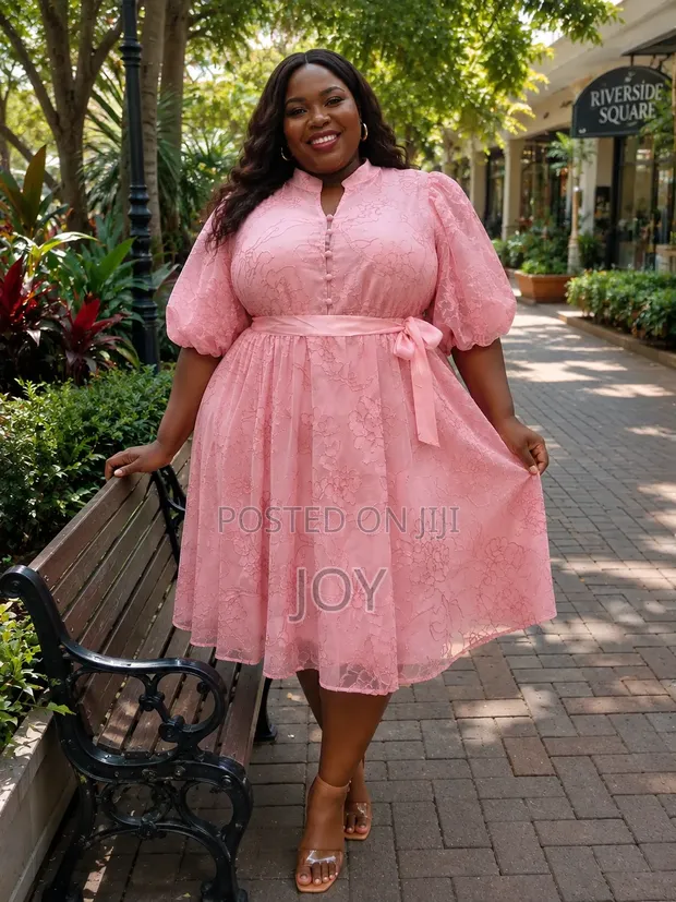 Elegant Pink Floral Lace Dress - Size XL - 1