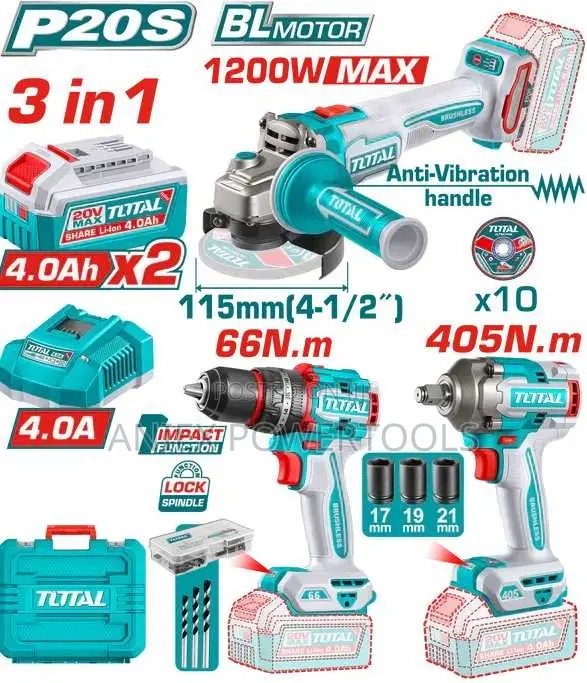 Total TCKLI20358 20V Cordless 3-Piece Combo Kit - 1