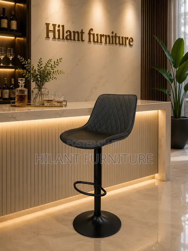 Modern Black Adjustable Bar Stool with Backrest - 1