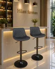 Modern Black Adjustable Bar Stool with Backrest - 2