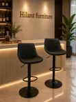 Modern Black Adjustable Bar Stool with Backrest - 5