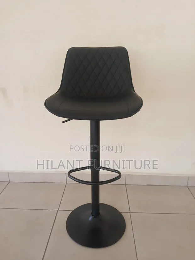 Black Adjustable Bar Stool with Quilted Backrest - 1