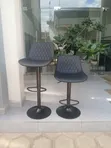 Black Adjustable Bar Stool with Quilted Backrest - 2