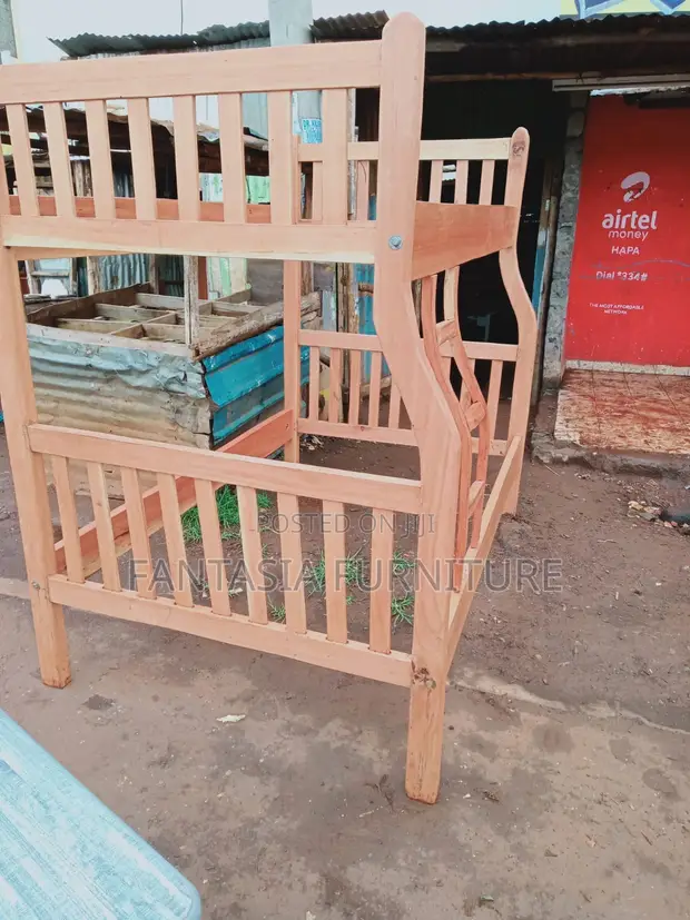 3.5x6 Top 4x6 Bottom Natural Wood Bunk Bed - 1