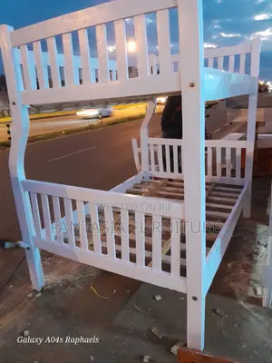 White Wooden Bunk Bed - 3.5x6 Top, 4x6 Bottom