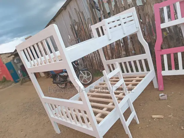 All-White Wooden Bunk Bed (3.5x6 Top, 4x6 Bottom) - 1