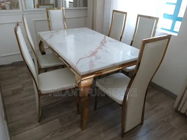 Luxury Gold Frame 6-Seater Marble Dining Set - 1