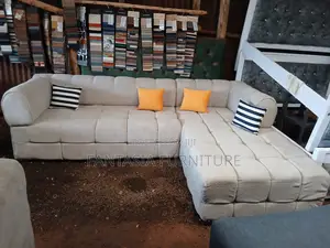 5 Seater Beige Bubble L-Shaped Sofa