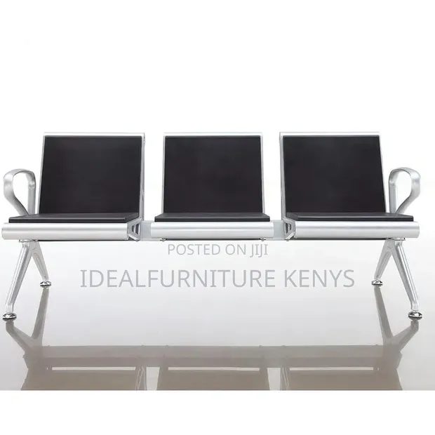 3-Seater Airport Waiting Bench - Black PU Leather Aluminum - 1