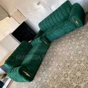 5 Seater Emerald Green Channel-Tufted Sofa