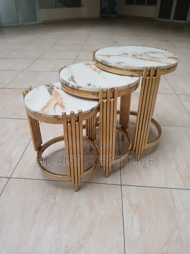 Luxury 3-in-1 Round Marble Nesting Tables - Gold Finish - 1