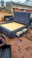 5x6 Grey Tufted Chester Bed with Storage Drawers - 1