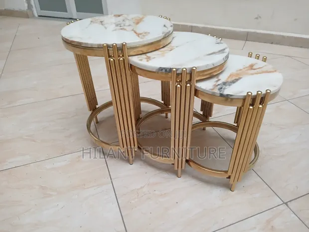 3-in-1 Luxury Round Marble Nesting Tables - Gold - 1
