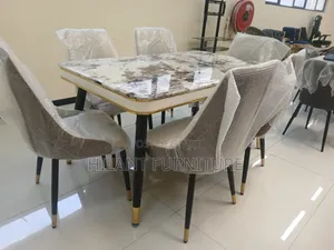 Luxury 6-Seater Marble Dining Table Set - Gold Black Modern
