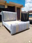 5x6 Grey Sunburst Chester Bed with Gold Accents - 1