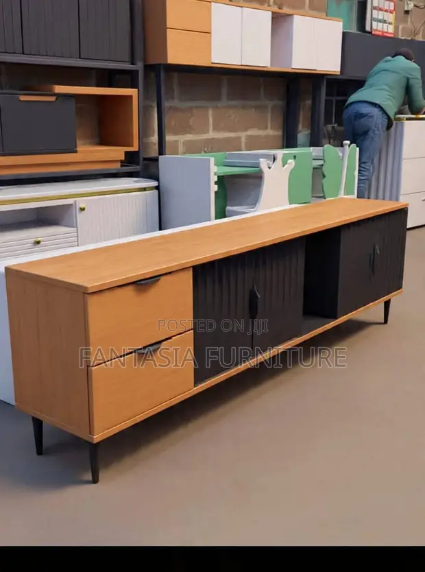 Two-Tone Wood Black Sideboard TV Console - 1