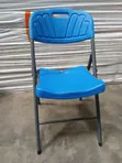 Blue Heavy-Duty Foldable Plastic Chair with Steel Frame - 2