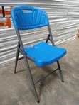 Blue Heavy-Duty Foldable Plastic Chair with Steel Frame - 3