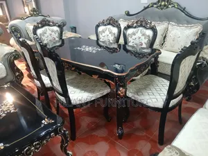 Seti ya Meza ya Kulia ya Mbao ya Viti 6 - Nyeusi Dhahabu ya Kifahari