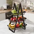 3 Tier Metallic Fruit Basket with Wood Handle - 3