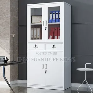4-Door Metal Office Filing Cabinet with Glass Top & 2 Drawers