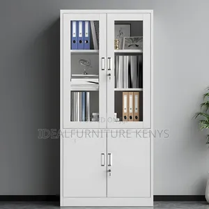 White Metallic Office Cabinet - 2 Glass Doors
