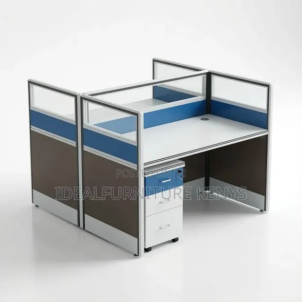 2-Person Office Workstation Partition - Blue White - 1